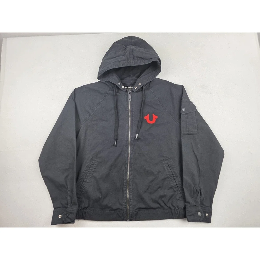 True Religion Logo Embroidered Logo Tiger Back Design Hooded Jacket Mens‎ S